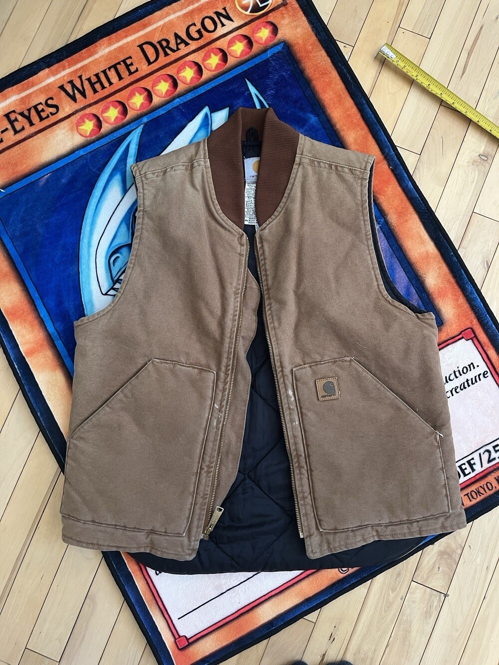 Carhartt Brown Sandstone Vest With Arctic Quilt Lining - Mens M Leather Patch
